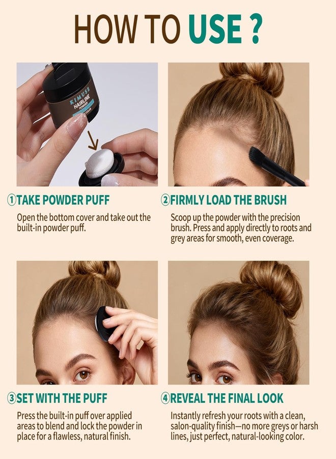 KIMUSE Hairline Powder, Root Touch Up Hair Color, Instantly Conceals Hair Loss, Bald Spot Thin Hair Powder with Dual-ended Hairline Brush for Women and Men, Transfer-proof & Sweat-proof - Image 4
